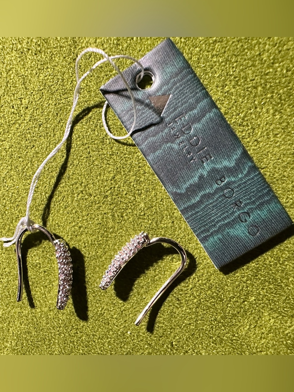 Eddie Borgo Silver Crystal Pave Pickle Curved Drop Threader Earrings